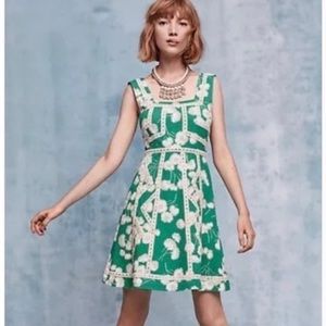 Anthropologie Maeve Emma Green Floral Fit and Flare Dress